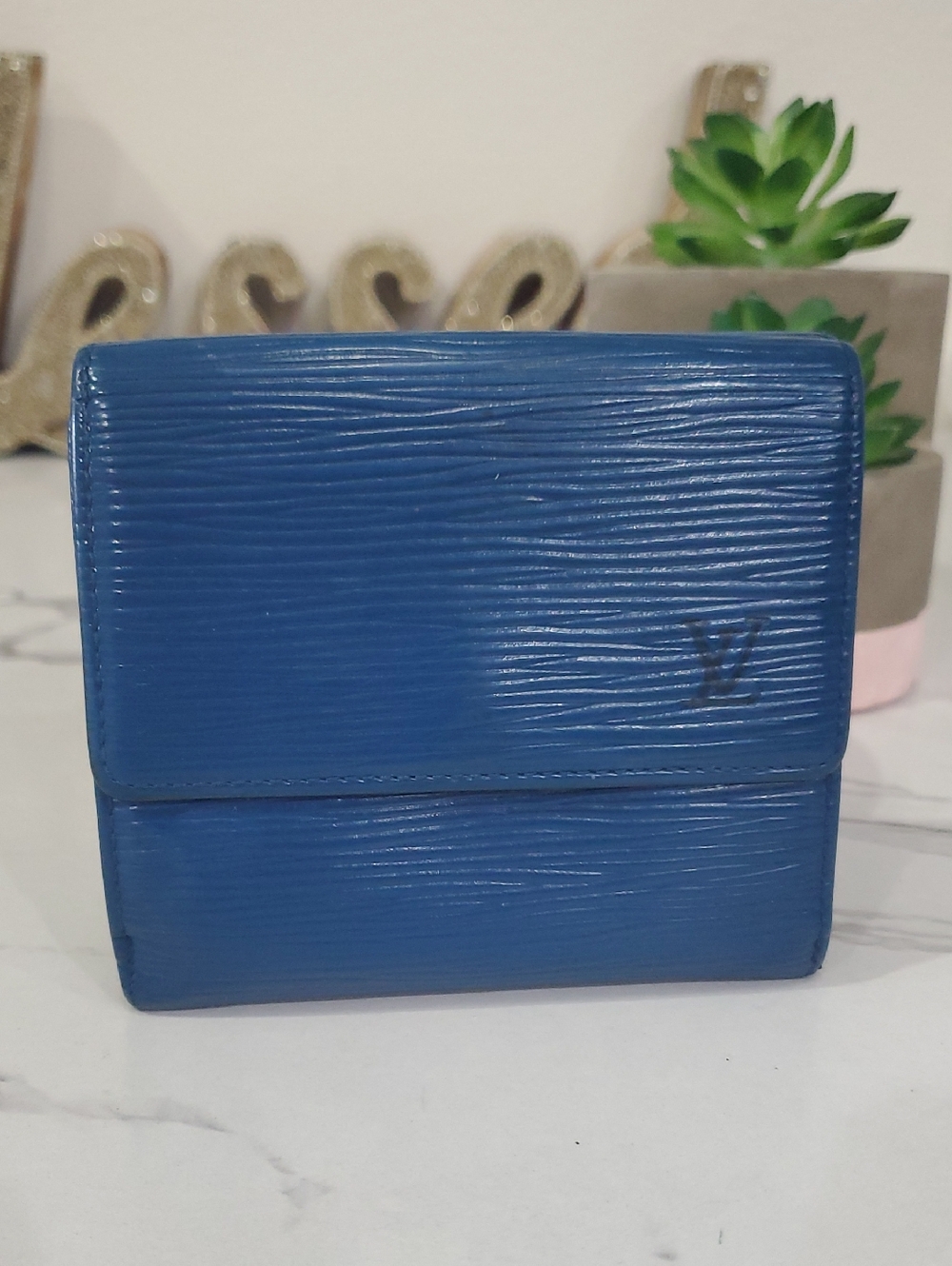 🇨🇵LOUIS VUITTON ELISE BLUE EPI LEATHER WALLET 💙 💙